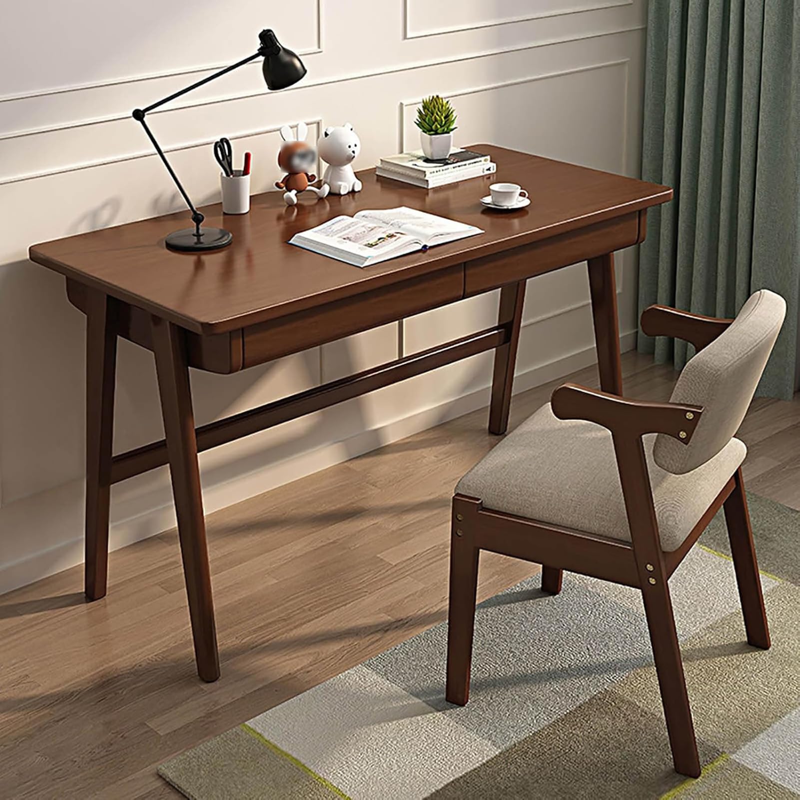 Scrivania in legno massello nordico, robusto tavolo da studio industriale per casa, ufficio e camera da letto, spaziosa scrivania in noce (120 x 60 x 75 cm)