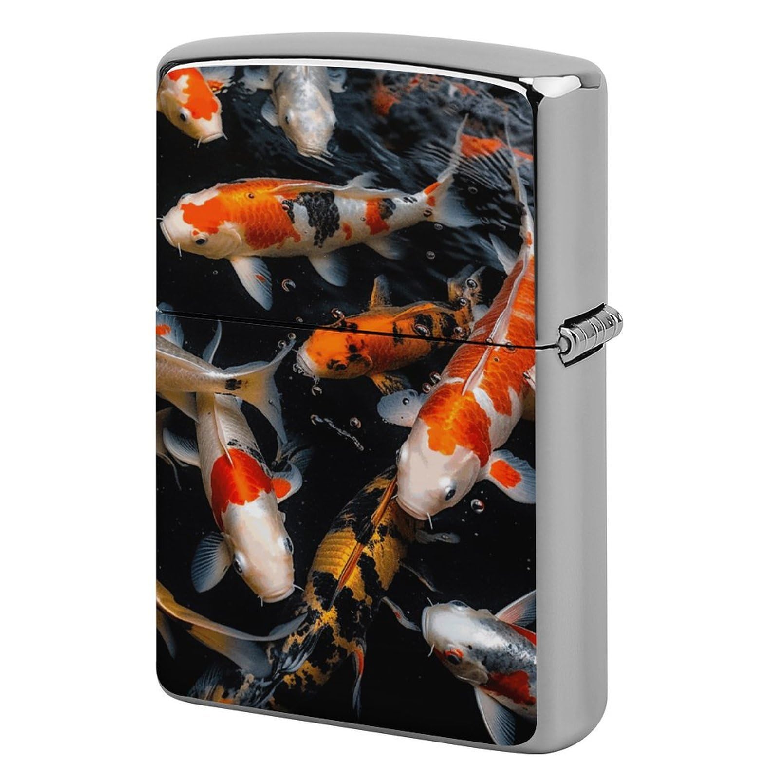 Japan Fancy Koi Carp Fishes Lighter Case Cover Vintage Metal Lighter Sleeve Reusable Lighter Protective Cover Decorative Lighter Holder Birthday Gifts for Men Women