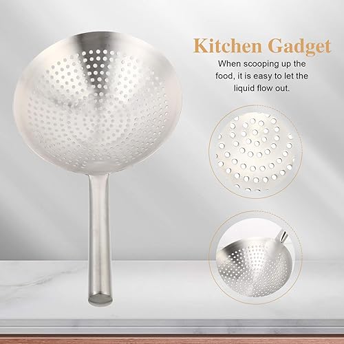Miniatura 6 de YARDWE Colador de pasta de acero inoxidable, cuchara ranurada, cucharón de malla fina, filtro de aceite de alambre de mandarina, cuchara para cocina