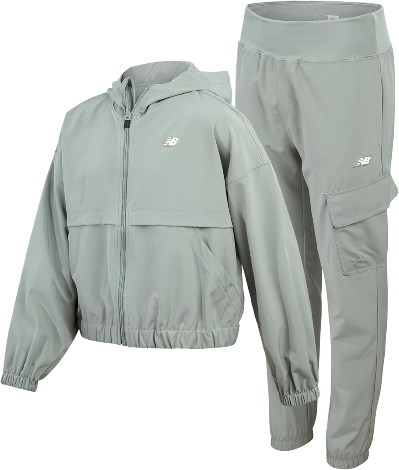New Balance Girls Sweatsuit Set - 2 Piece Long Sleeve Woven Girls Jacket & Cargo Jogger Sweatpants Kids Athletic Sets (7-16)