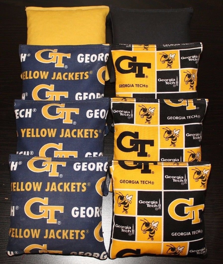 8 Cornhole BEANBAGS Made w Georgia TECH Yellow Jackets Fabric ACA Reg Bags
