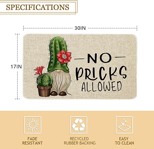 Miniatura 3 de Roszwtit Tapete de puerta de primavera y verano, 30 x 17 pulgadas, no se permiten recolecciones, gnomo, cactus y gnomo, tapete divertido para