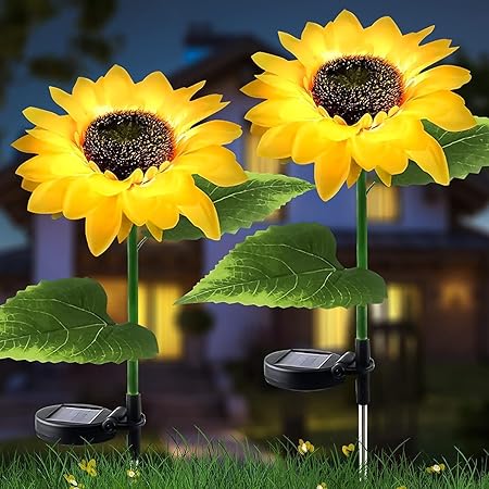 Jorex Mart Pack of 2 Solar Garden Sunflower Light Waterproof LED Solar String Light 600mAh for Yard Patio Garden for Party Wedding Birthday
