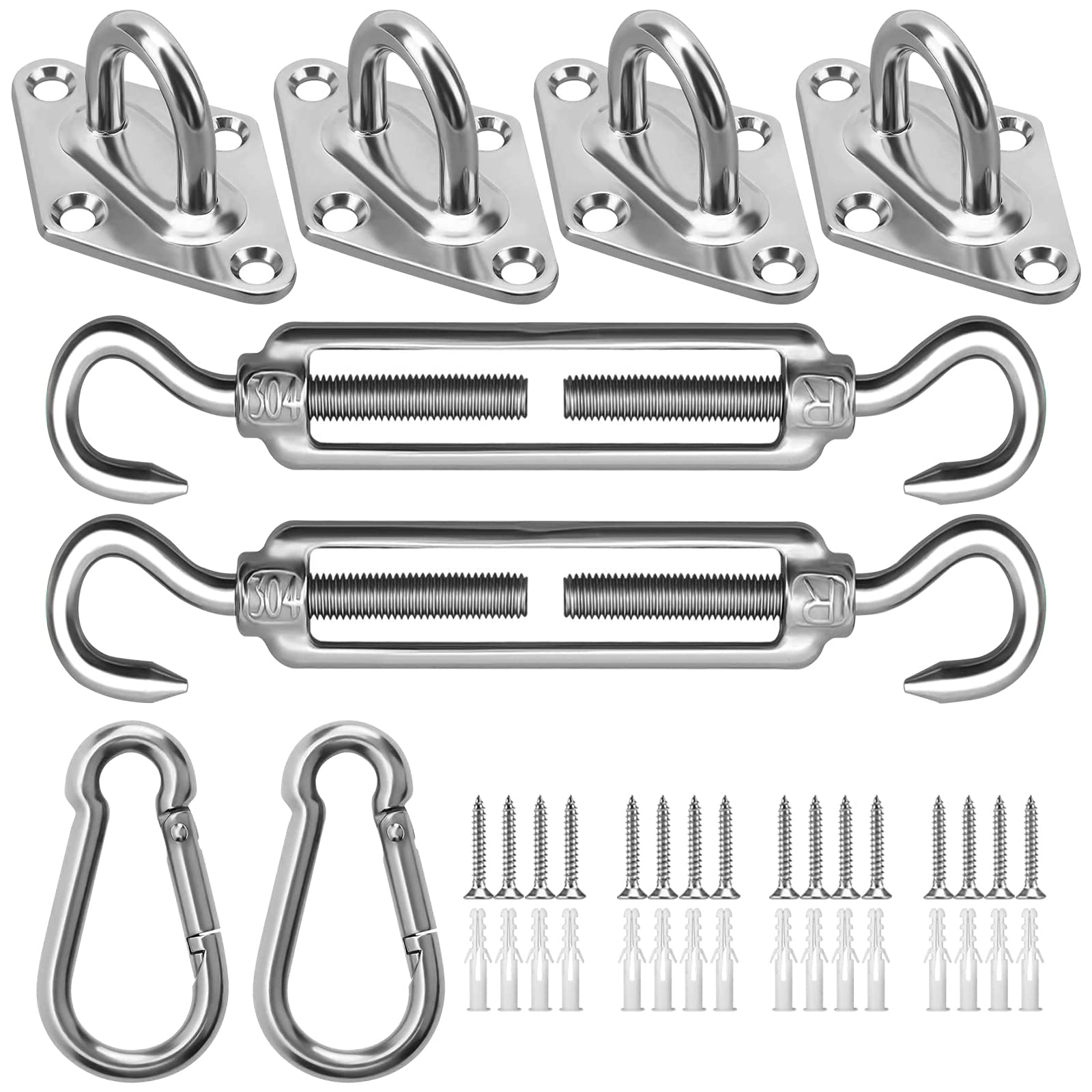 Sun Shade Sail Hardware Kit, 24 Pcs Awning Attachment Set, 6 inch Heavy Duty Sun Shade Sail Stainless Steel Hardware Kit for Garden Triangle and Square Shade Sail Installation