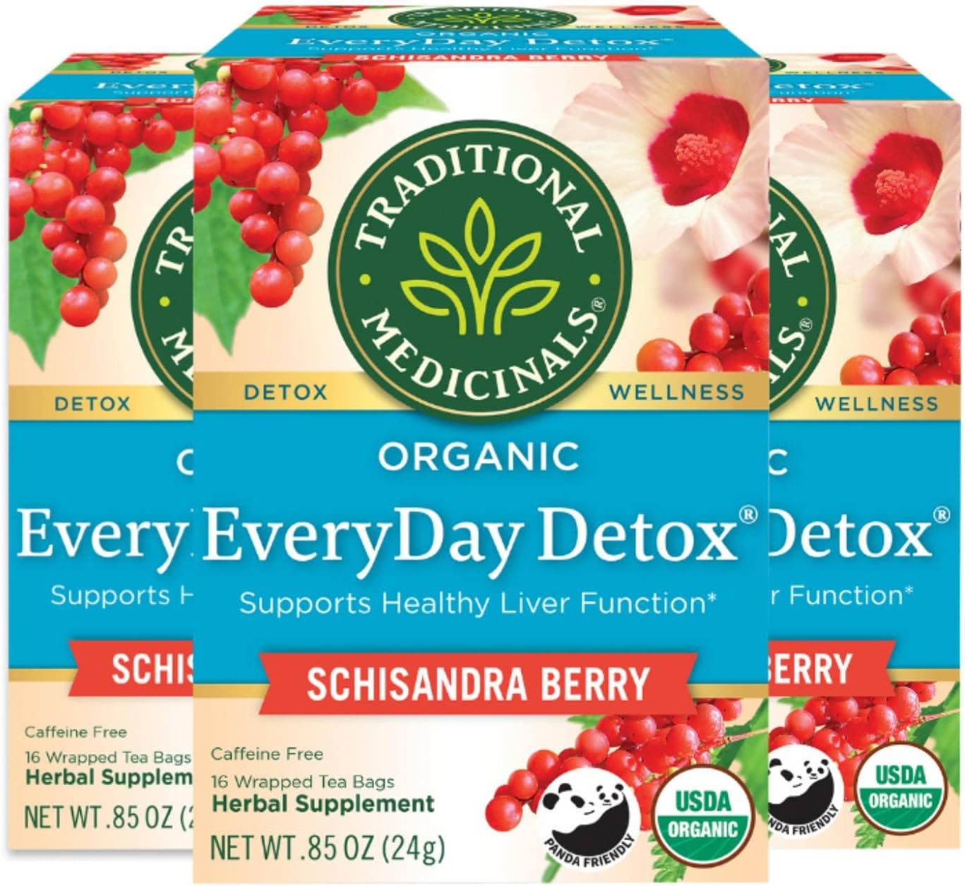 Organic EveryDay Detox Schisandra Berry Herbal Tea, Supports Healthy Liver Function, (Pack of 3) - 48 Tea Bags Total