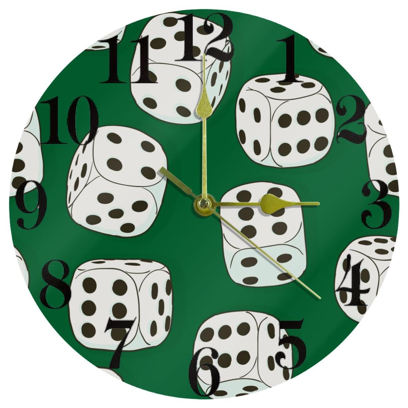 Horloge murale dés verte ronde silencieuse à quartz pour salon et bureau