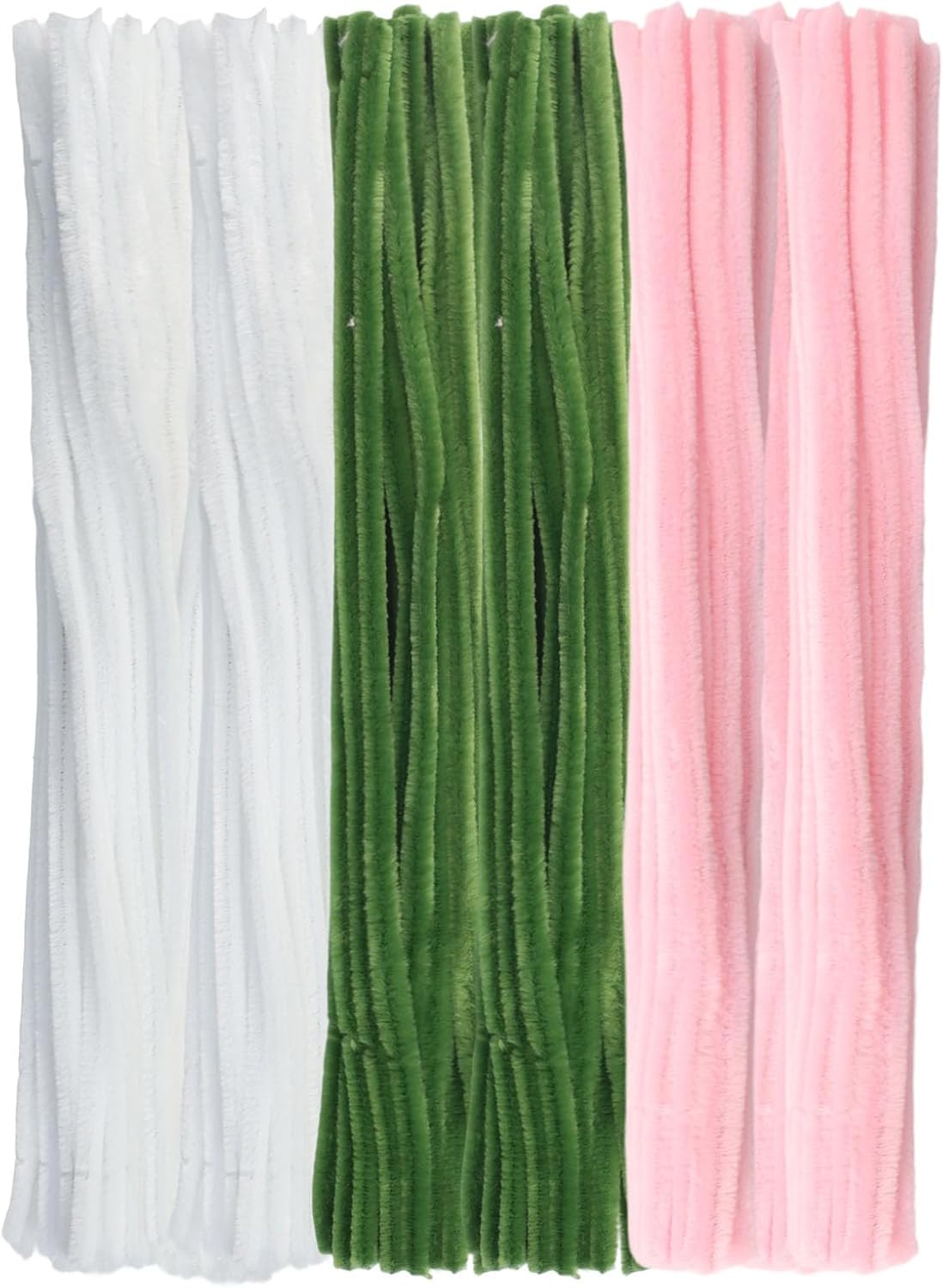 Zorfeter 300 Pcs Thick Pipe Cleaners, Pastel Craft Supplies Macaron Color(Military Green, White, Light Pink) Chenille Stems, Creative DIY Decorations for Art and Craft Projects