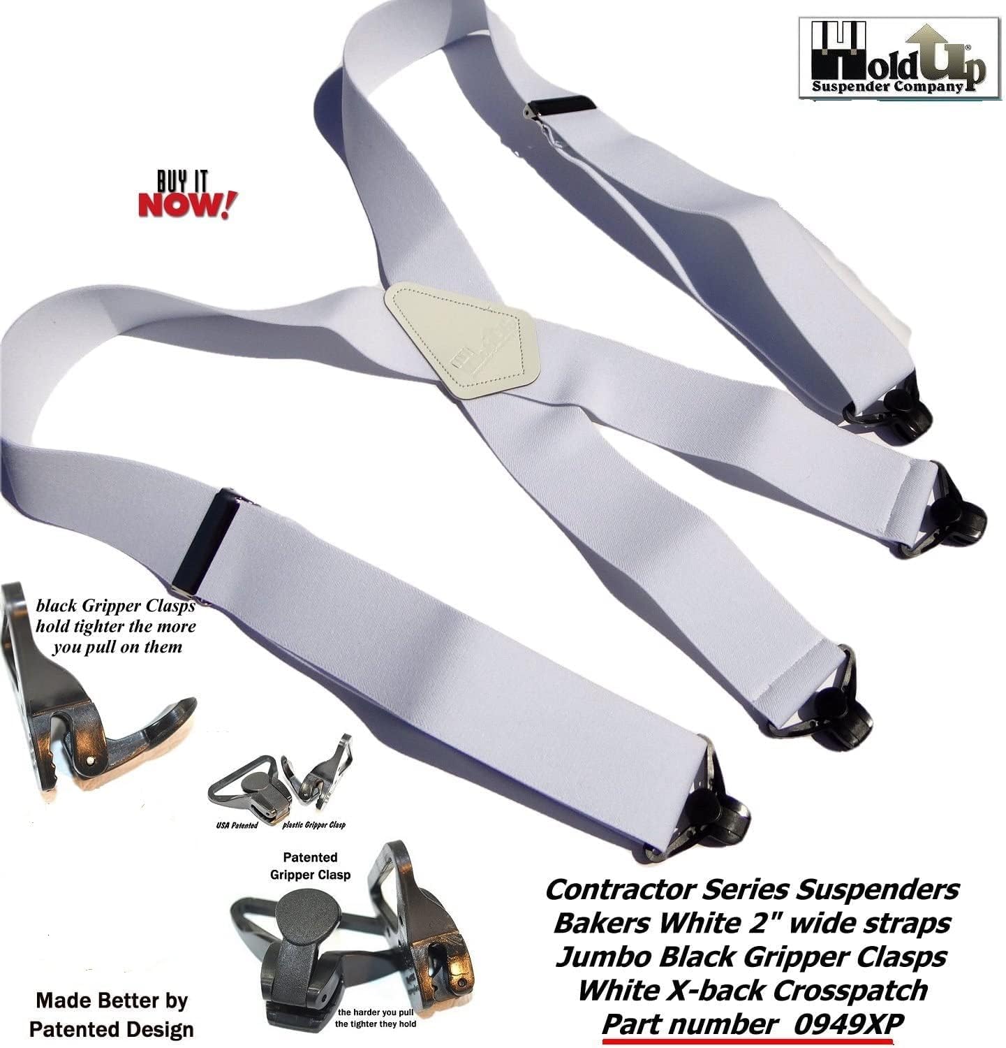 Holdup 2" Wide Contractor Suspenders for Men with Patented Composite Plastic Gripper Clasps - Image 6