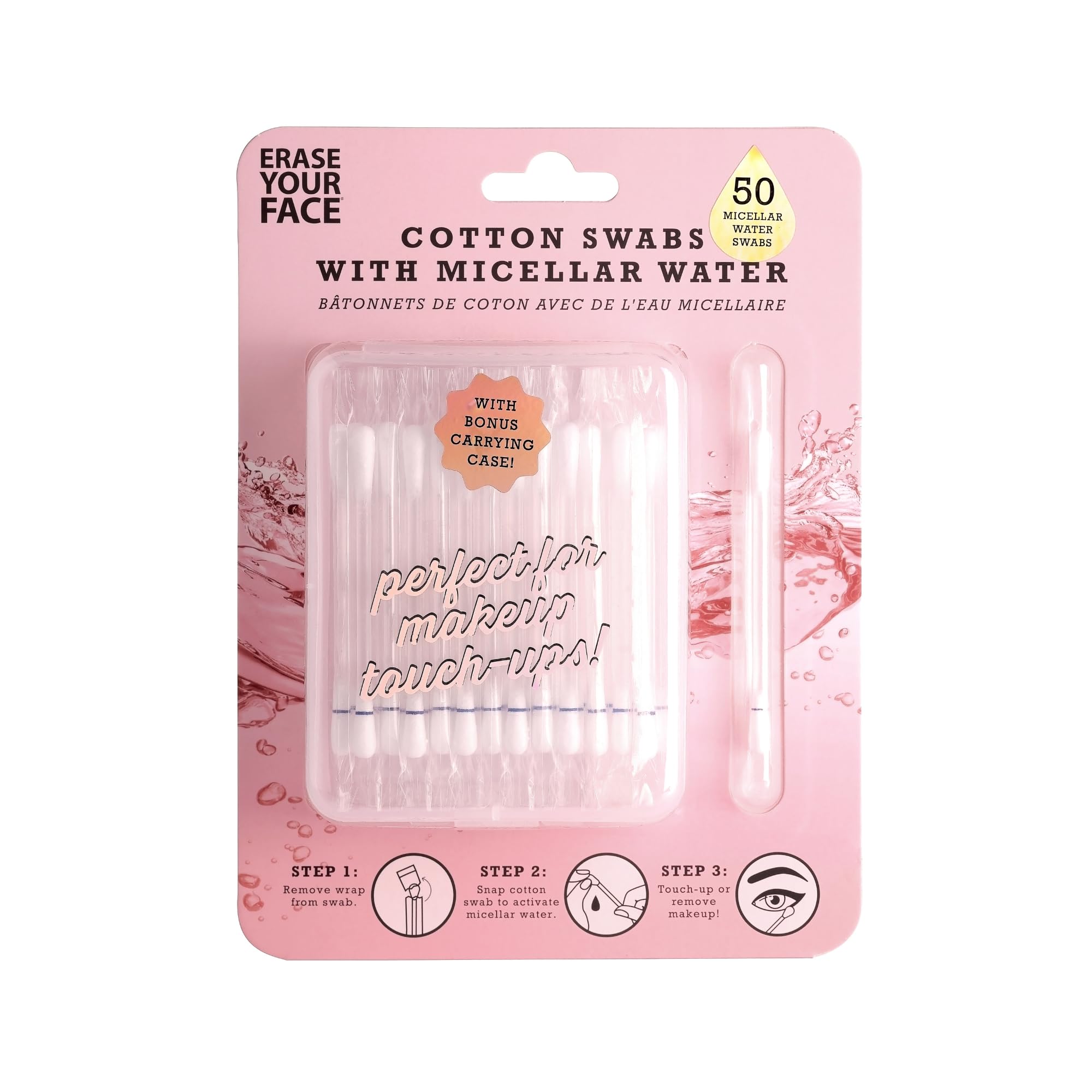 ERASE YOUR FACE Micellar Water Cotton Swabs - Makeup Cotton Swabs to Remove Waterproof Makeup & Impurities - Travel-Friendly & Suitable for Sensitive