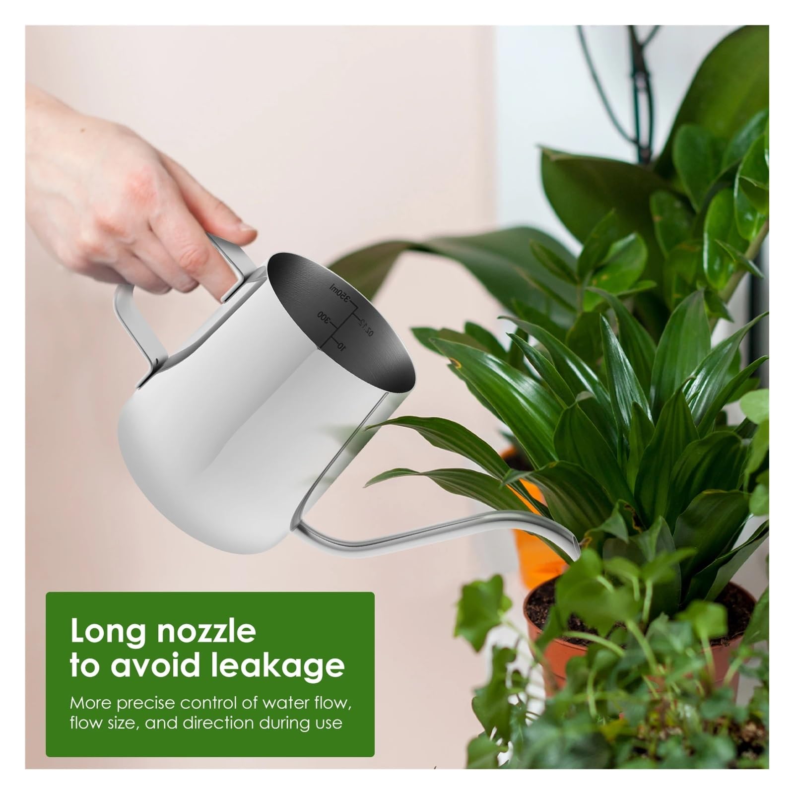 Annaffiato Annaffiatoio Piccolo con beccuccio Lungo, irrigazione da Giardino, in Acciaio Inox, for Piante da Interno ed Esterno, Fiori e Ufficio per Uso Domestico(Copper Color 300ML)