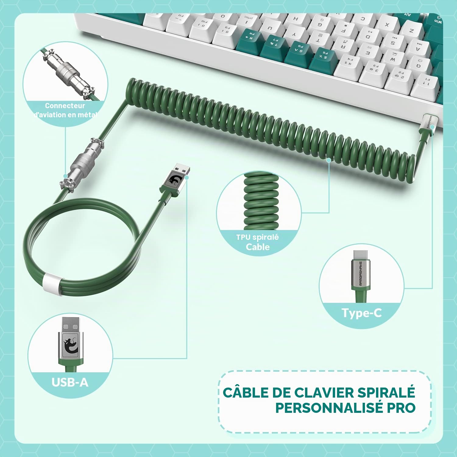 YINDIAO T8 Mini Clavier Mécanique de Jeu 60% - 68 Touches, Rétroéclairage 18 Chroma RVB, Interrupteur Bleu, Câble Spiralé USB C - Compatible PC, Laptop, Mac, PS4, Xbox - Vert