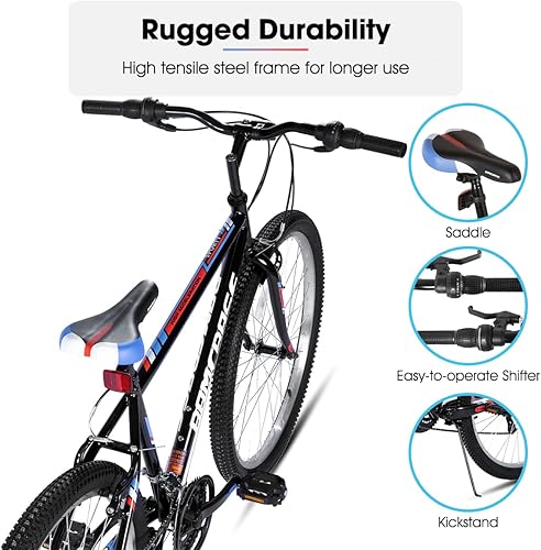 Miniatura 3 de HILAND Bicicleta de montaña de 24 y 26 pulgadas para hombres y mujeres, marco de acero de alto carbono de 18 velocidades, bicicleta deportiva de