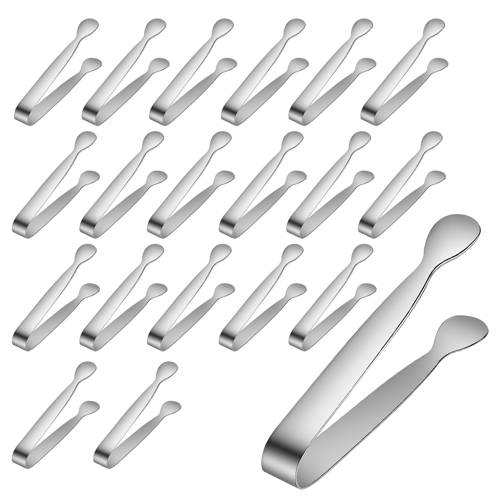 FUNSUEI 20 Pack Stainless Steel Mini Tongs 11cm (4.3inch) Length Food Serving Tongs for Kitchen, Buffet, Tea Party, Ice Cubes