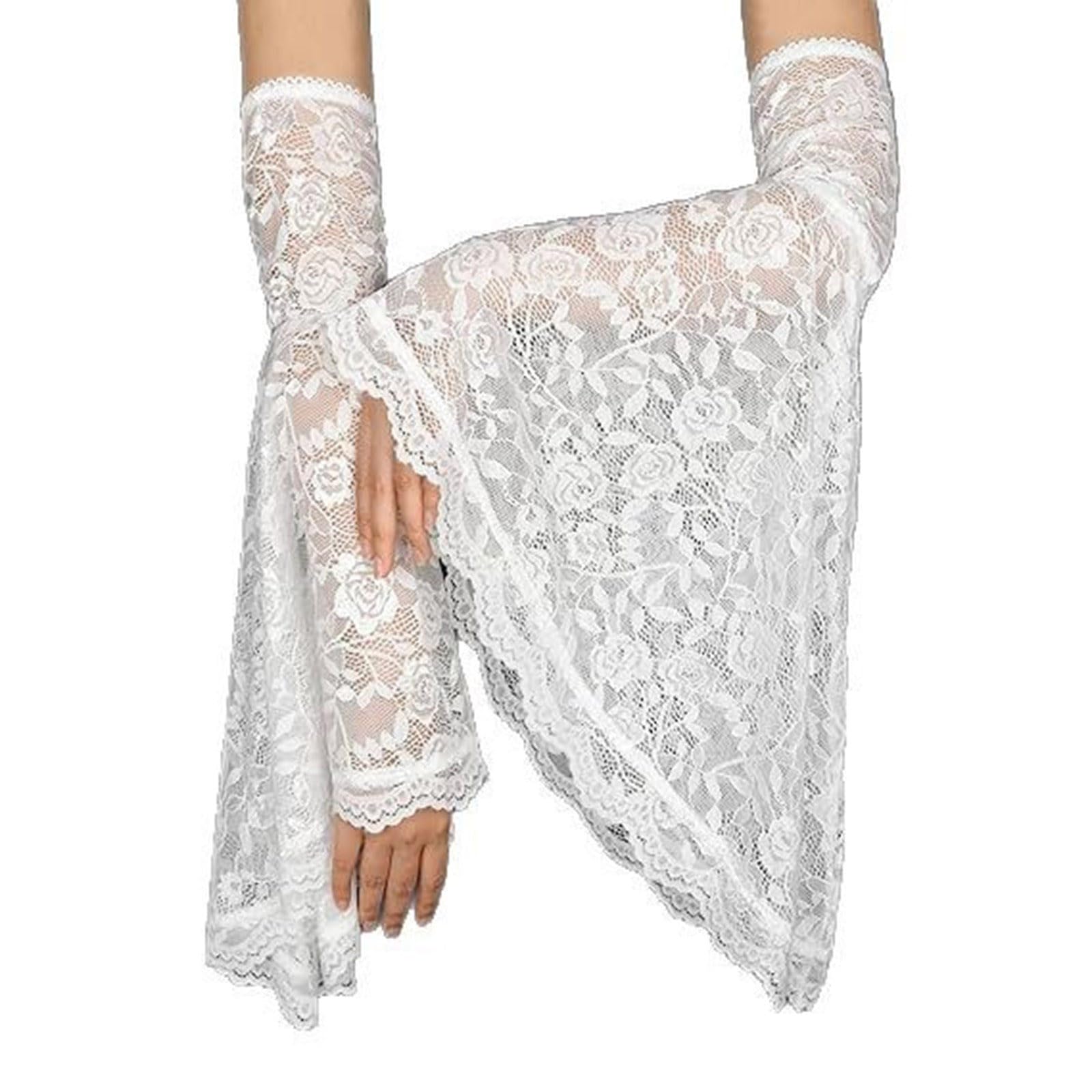 MICFENY Stylish Lace Arm Sleeves Fingerless Gloves with Flared Cuffs Detailing Perfect for Punk Wedding and Photography