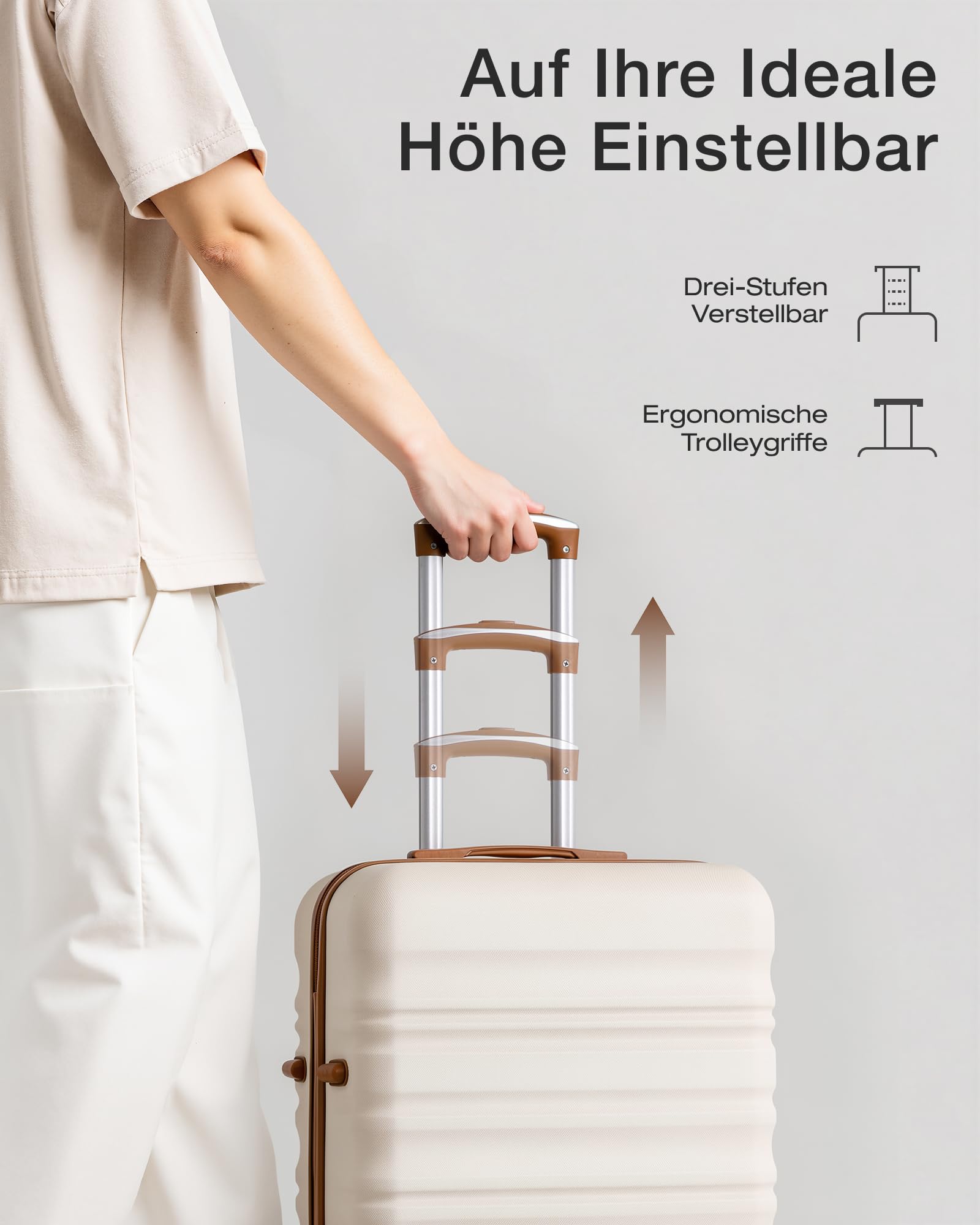 COOLIFE Hartschalenkoffer mit TSA-Schloss, 360° Drehbare Rollen, Reisekoffer für Geschäftsreisen, Weiß/Braun