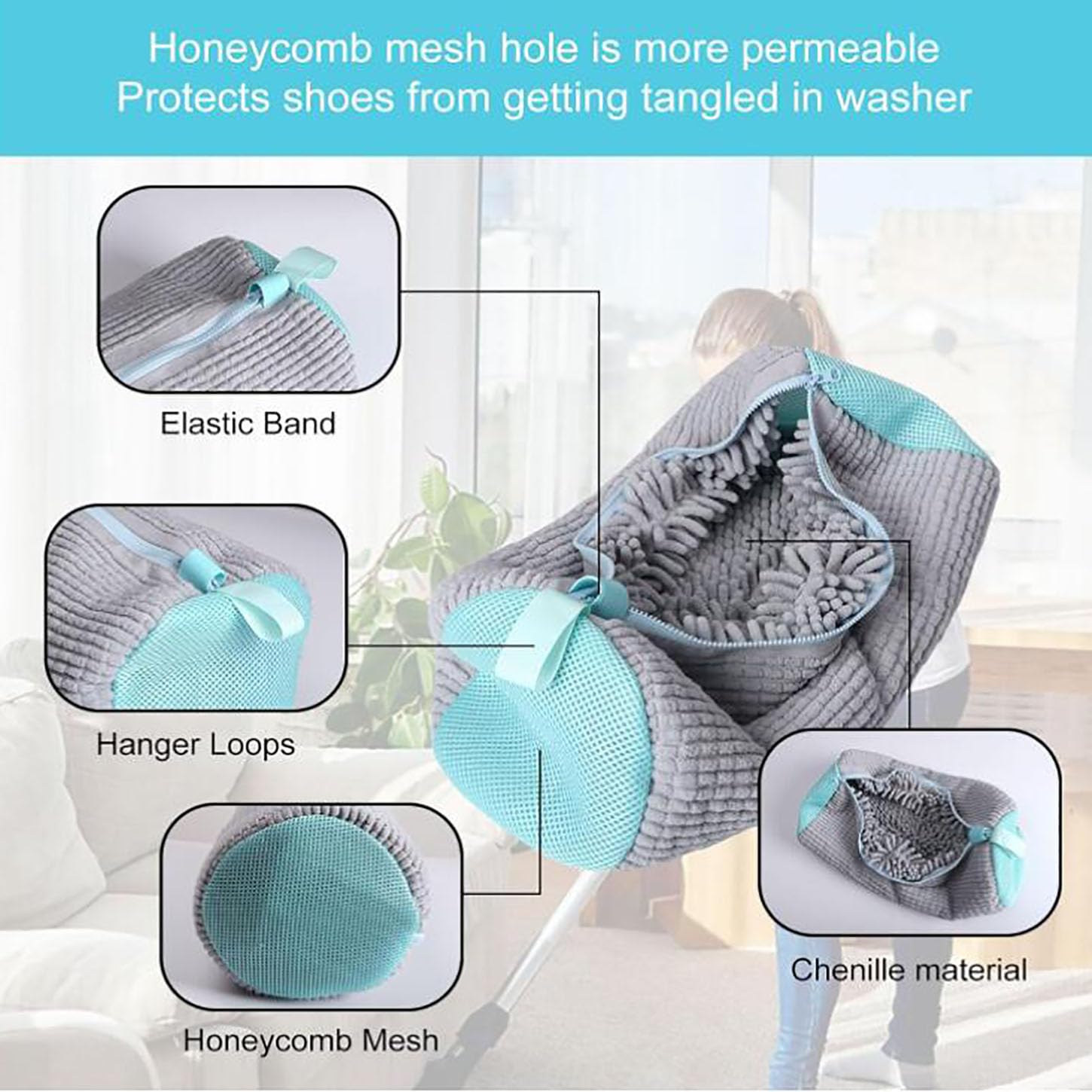 Bolsa para Lavar Zapatillas En Lavadora,2 Piezas Bolsa Zapatos Lavadora,Bolsas para La Colada para Zapatos con Fibras Esponjosas,Bolsa De Lavandería Secadora Proteger,Reutilizable