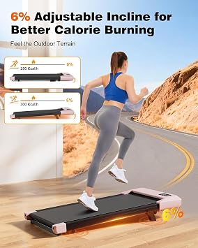 Superun Raceable 6% Incline Walking Pad, 6/12km/h Foldable Treadmill