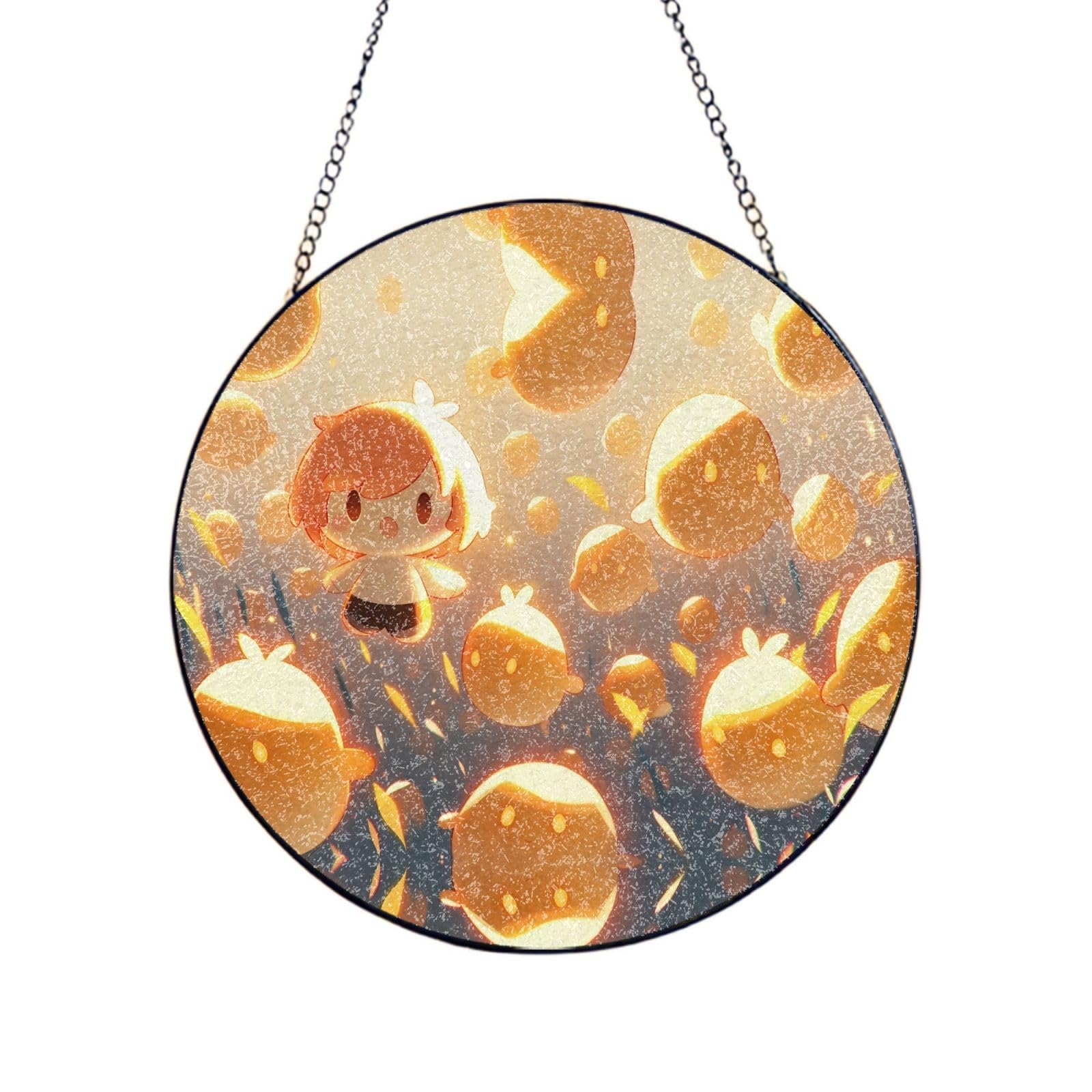 Poezjzw Stained Glass Window Hanging - Yellow Sun Catcher For Door Garden Home Decor Christmas Mother'S Day Birthday Gifts 10in（25cm）