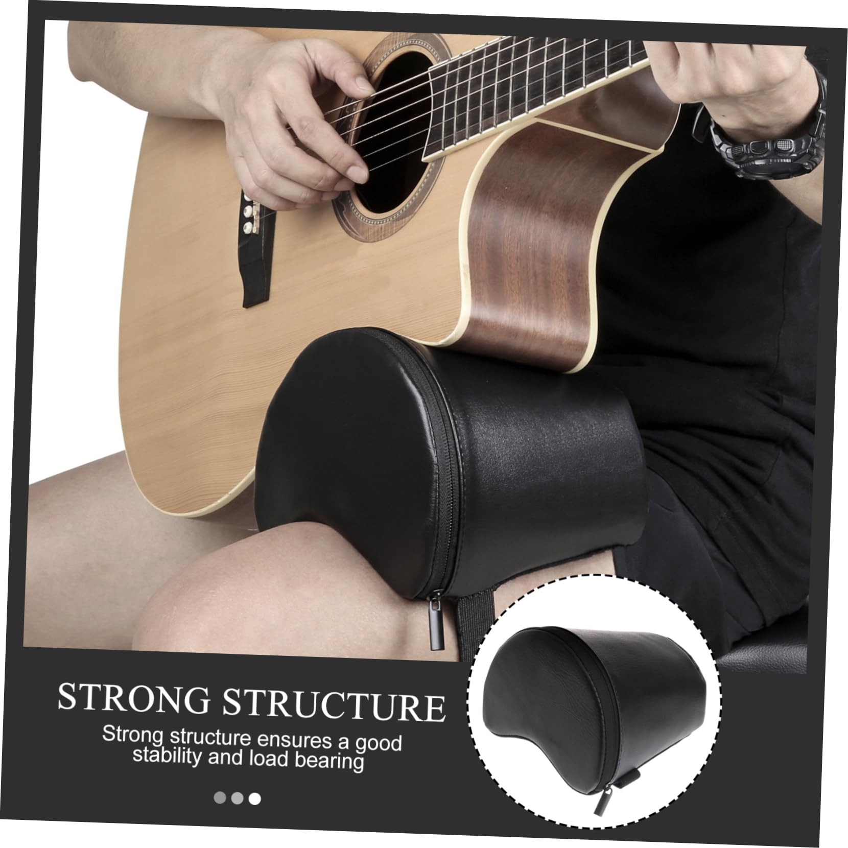Vaguelly Poggiapiedi per Chitarra Flamenca in Pelle Sintetica, Antiscivolo | Fascia Elastica e Cuscino in Schiuma, Nero, per Chitarre Classiche, Studio Quotidiano e Uso da Palco
