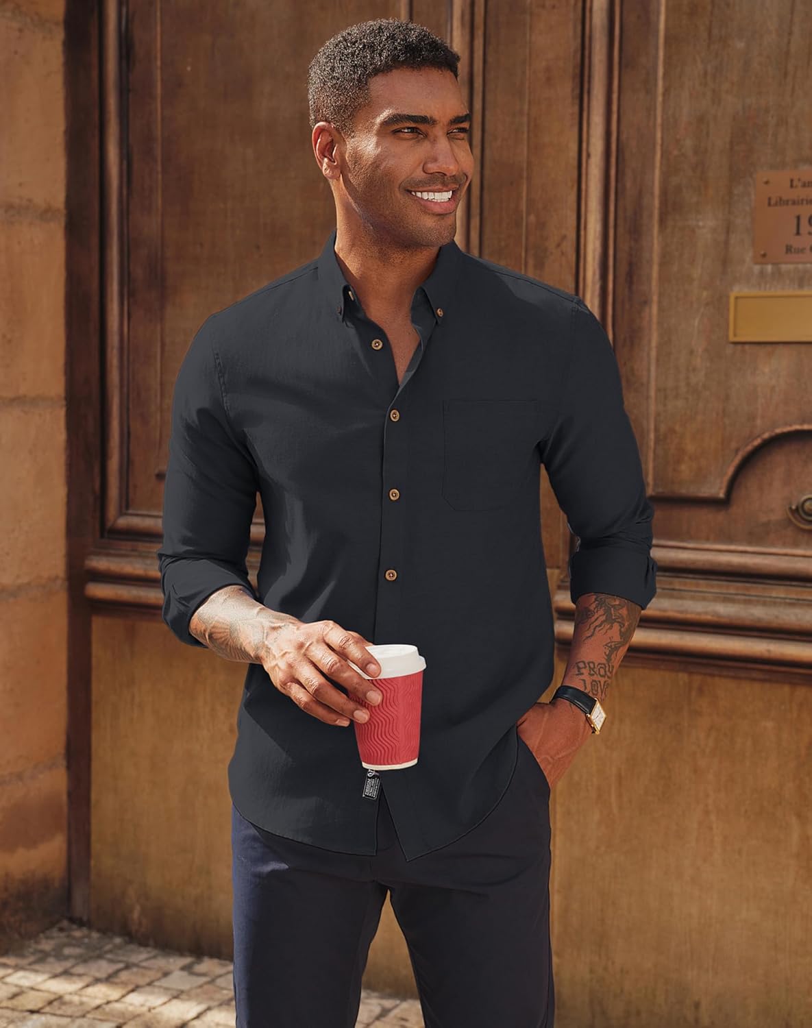 PJ PAUL JONES Men's Oxford Button Down Shirt Long Sleeve Regular Fit Business Casual Dress Shirts with Chest Pocket - Image 3