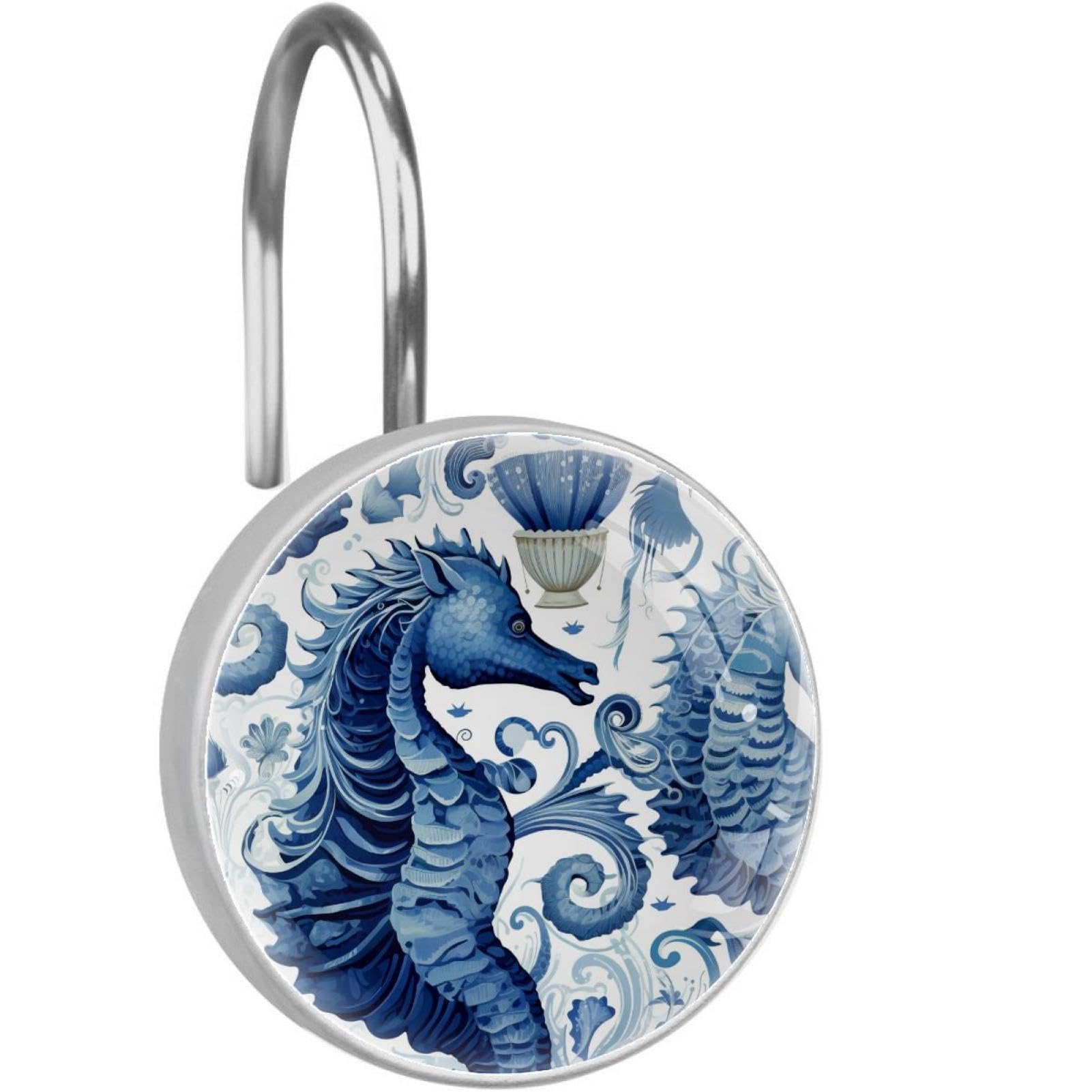 Crochets de rideau de douche hippocampe aquarelle bleue pour une douche poétique