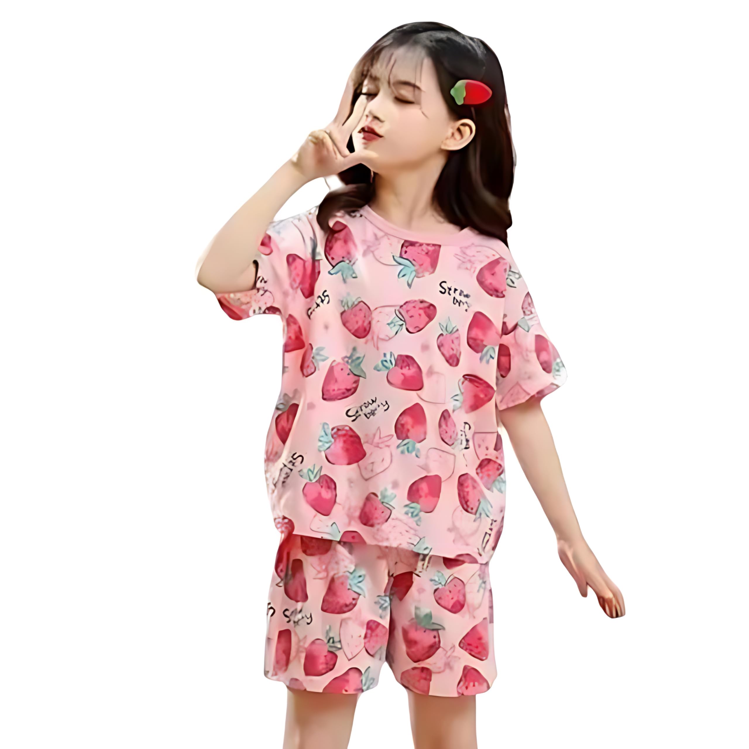 MANNNAT CREATION Girl's Cotton Digital Print Short Sleeve Round Neck Sleepwear Perfect for Summer Nights, Breathable & Lightweight, Adorable Designs (M_E_G_02544)