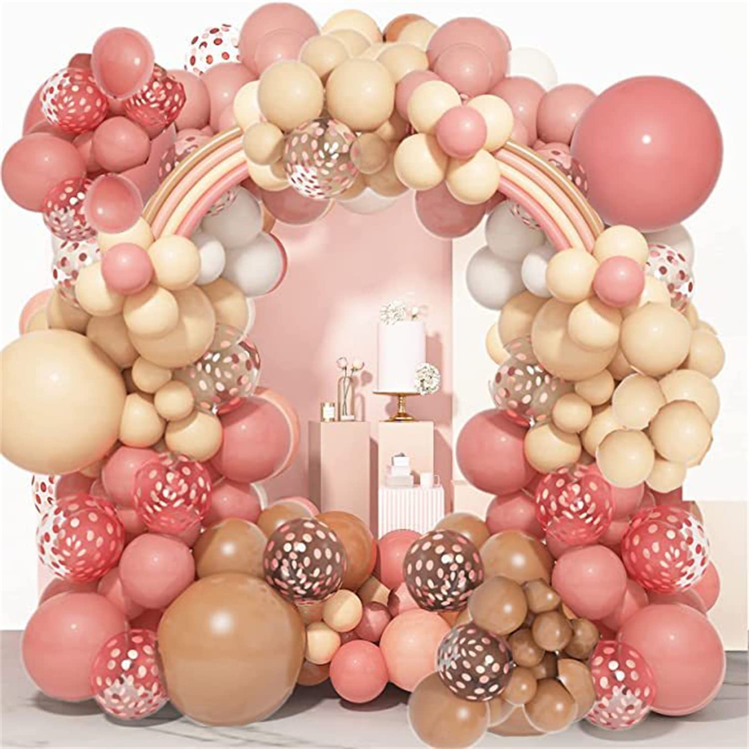 sooyinpaint Boho Balloon Daisy Balloons Garland Kit, Blush Nude Dusty Pink Brown White Sand Long Twisting Balloons Arch Kit for Baby Shower Wedding Birthday Party Decorations, One Size