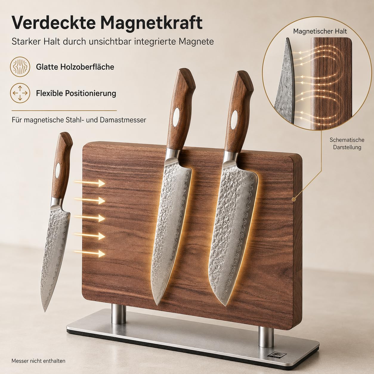 zayiko Messerblock aus Walnussholz, doppelseitig magnetisch, ohne Messer