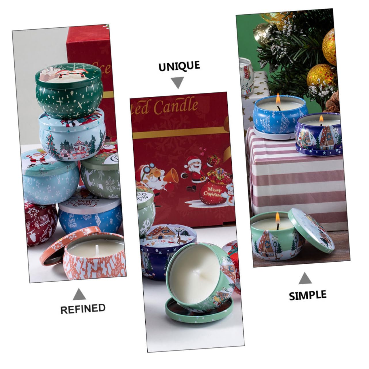 Juego de Velas Aromáticas Navideñas 8 Piezas Cera Natural Aceite de Plantas Ambientador sin Humo Adorno Navideño