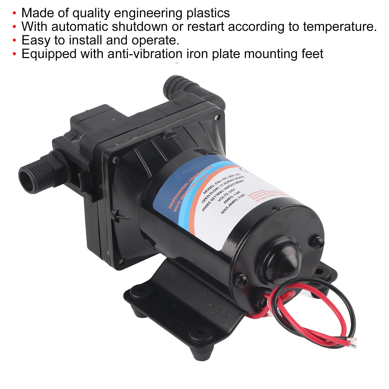 Fafeicy 12V Pompa Wodna do Kampera, 11,3 L/min Automatyczne Ponowne