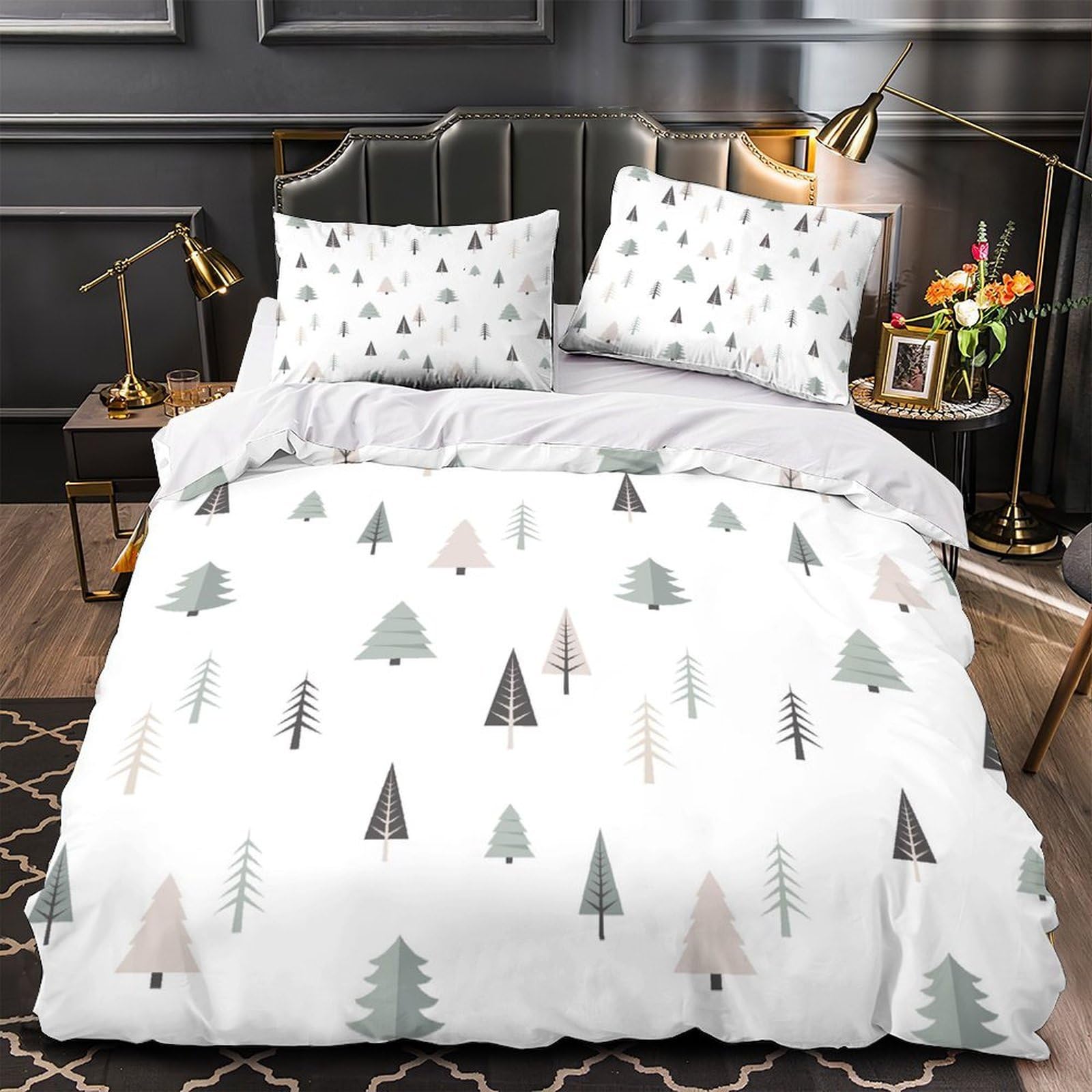 Housse de couette champignons forestiers effet 3D confortable lit 2 personnes 200x200