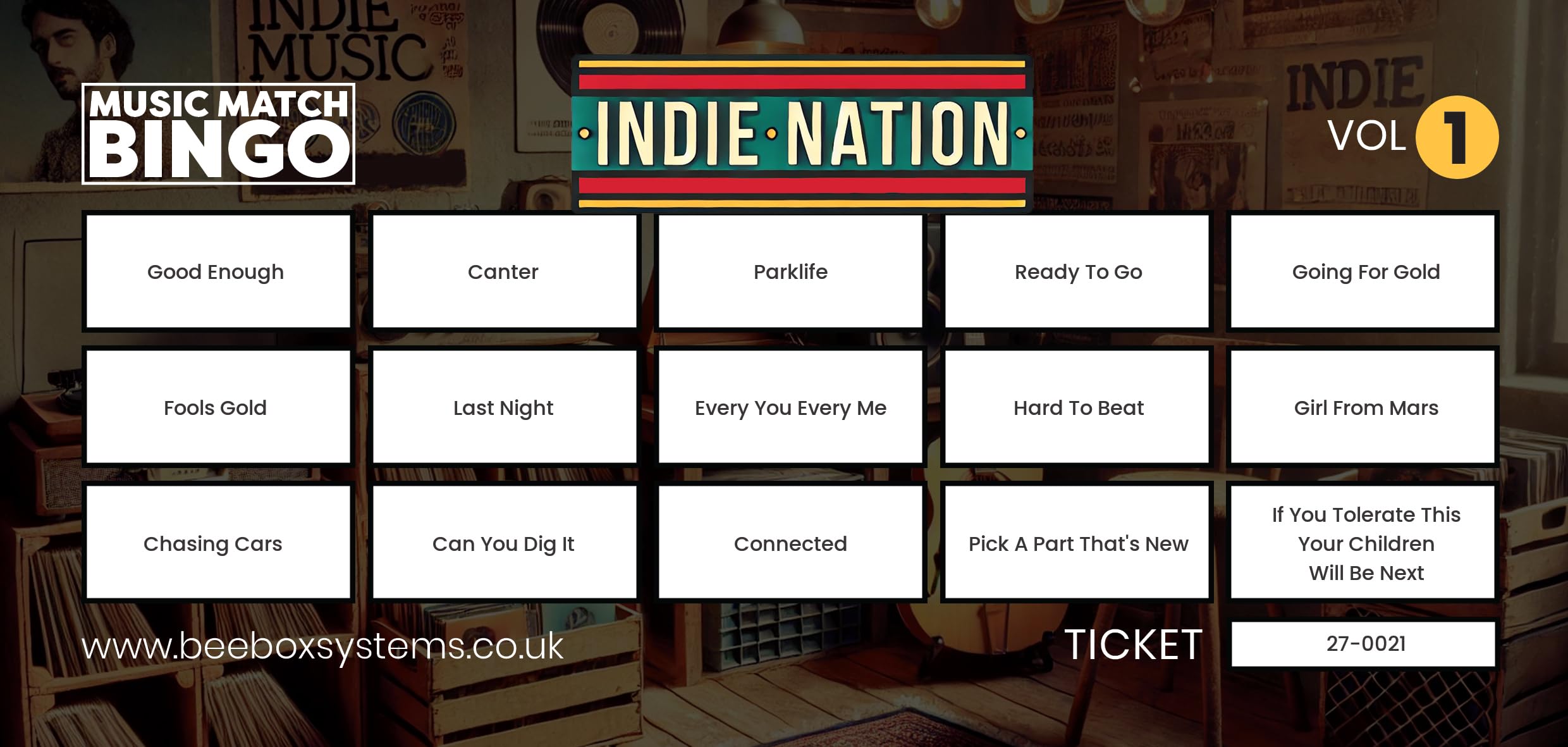 BeeBox Music Match Bingo Game Tickets, 120 Tickets Per Pack (Indie Nation Vol1) - Image 2
