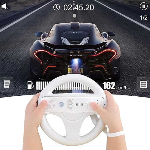 Miniatura 4 de Volante para controlador Wii 2 ruedas de carreras blancas compatibles con Mario Kart rueda de control de juego GEEKLIN para Nintendo Wii Remote