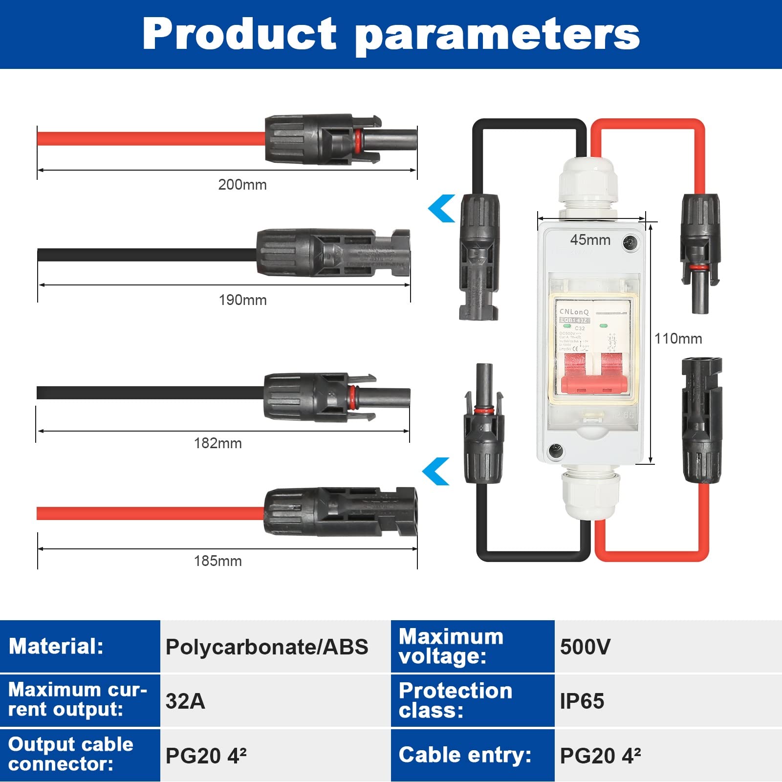 BuyWeek Interruptor de Separación Disyuntor DC Impermeable IP65 Solar Power Isolation Switch and Circuit Breaker 500V 32A Scatola Combinata Fotovoltaica para Sistemas Solares Interiores y Exteriores