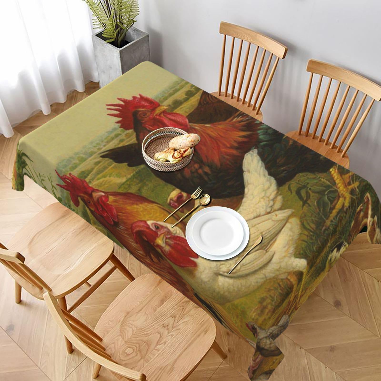 BNVSADC Chickens and Farm Printed Rectangle Tablecloth 228x152 CM, Water Resistant Polyester Table Cloth Decorative Fabric Table Covers for Kitchen Dining Table Parties Camping