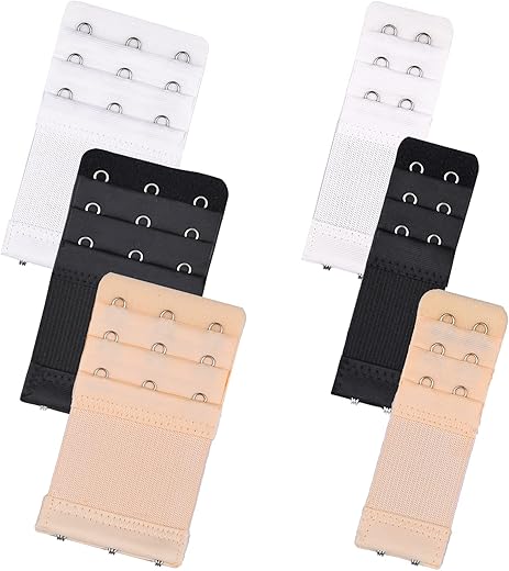 D Club Tiousoni 6 Pieces Women’s Bra Extenders 2 Hook / 3 Hook Comfortable Stretchy Bra Extension Strap (Black, White, Nude)