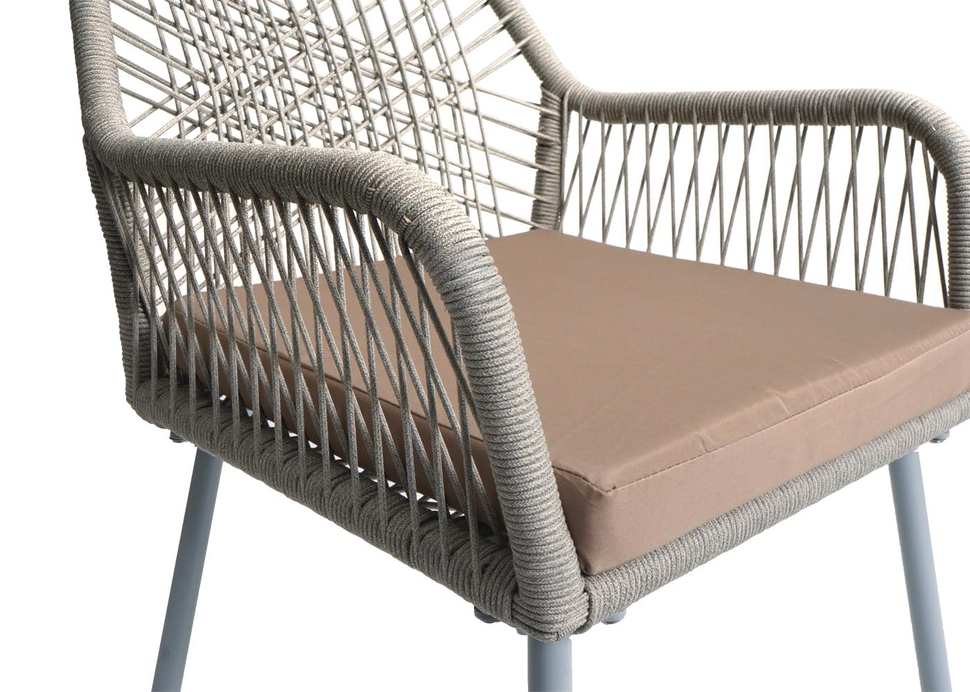 Mendler Set 2 Sedie Da Giardino HWC-O12 In Alluminio Con Intreccio In Corda E Cuscini – Grigio Chiaro E Taupe - 2