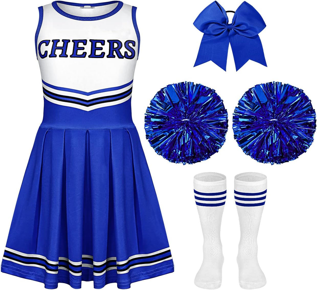 Haysandy Girls Cheerleader Costume Outfit Set Fancy Dress for Halloween Party Birthday 7 to 8 Years Old Blue