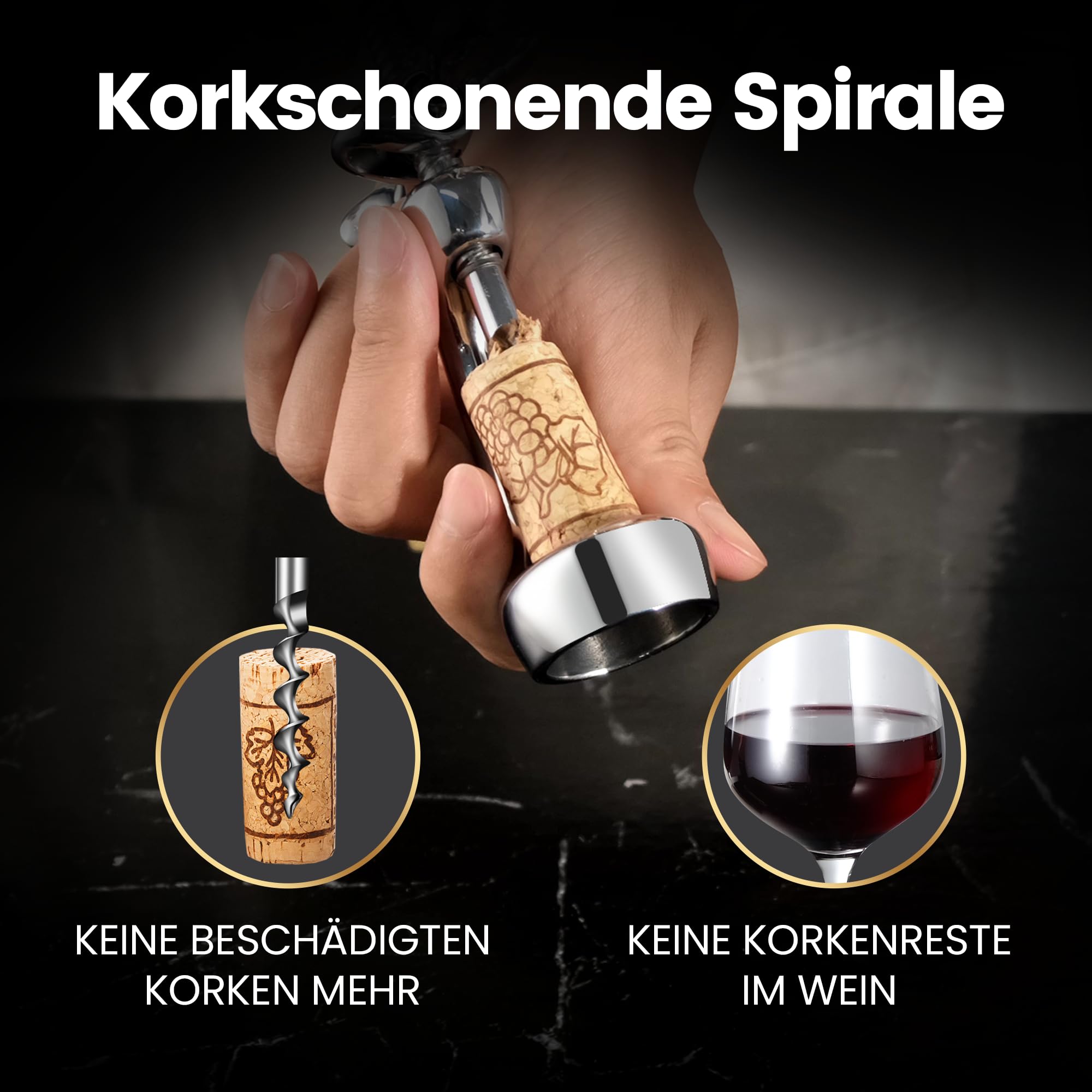 Korkenzieher aus Edelstahl öffnet Wein ohne Korken-Krümel | Hochbelastbarer Weinöffner mit Geschenkverpackung | Manueller Korkenzieher Wein für Zuhause, Bars & Restaurants | Flaschenöffner Wein