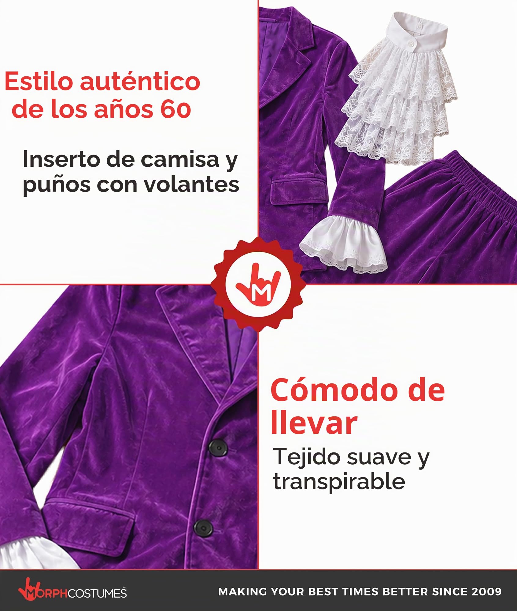 Fun Shack Disfraz Estilo Años 60 70 Hombre Adulto Chaqueta Morada Volantes Pantalón Camisa Chorrera Discoteca Carnaval