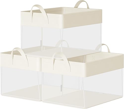 Miniatura 1 de SONGMICS ClosetOrganizer URFB940W01 - Juego de 3 cestas de almacenamiento de tela medianas, organizador plegable con malla de nailon transparente,