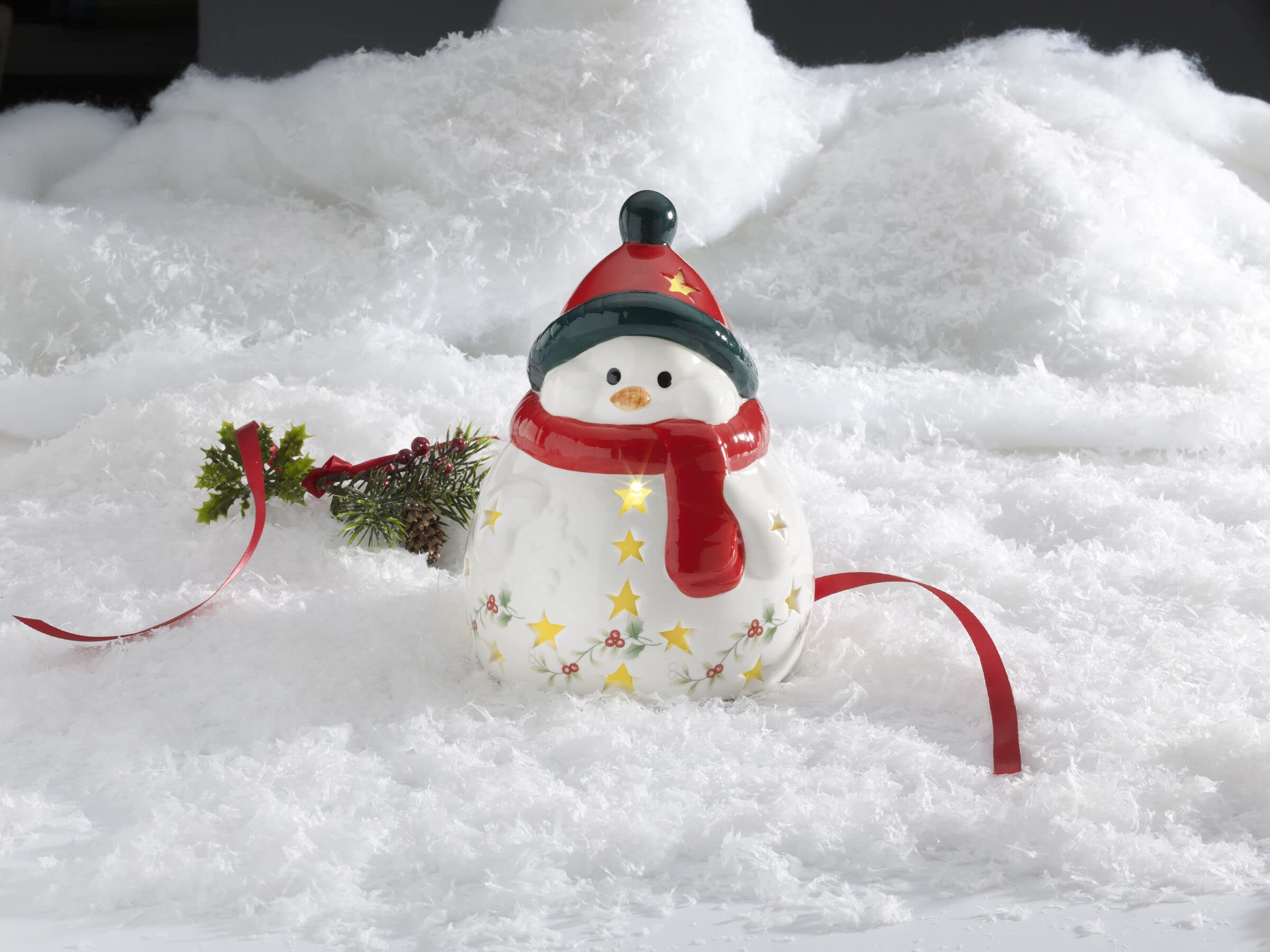 Pfaltzgraff Winterberry - Sciarpa a LED con pupazzo di neve, 17 cm, colore: Rosso