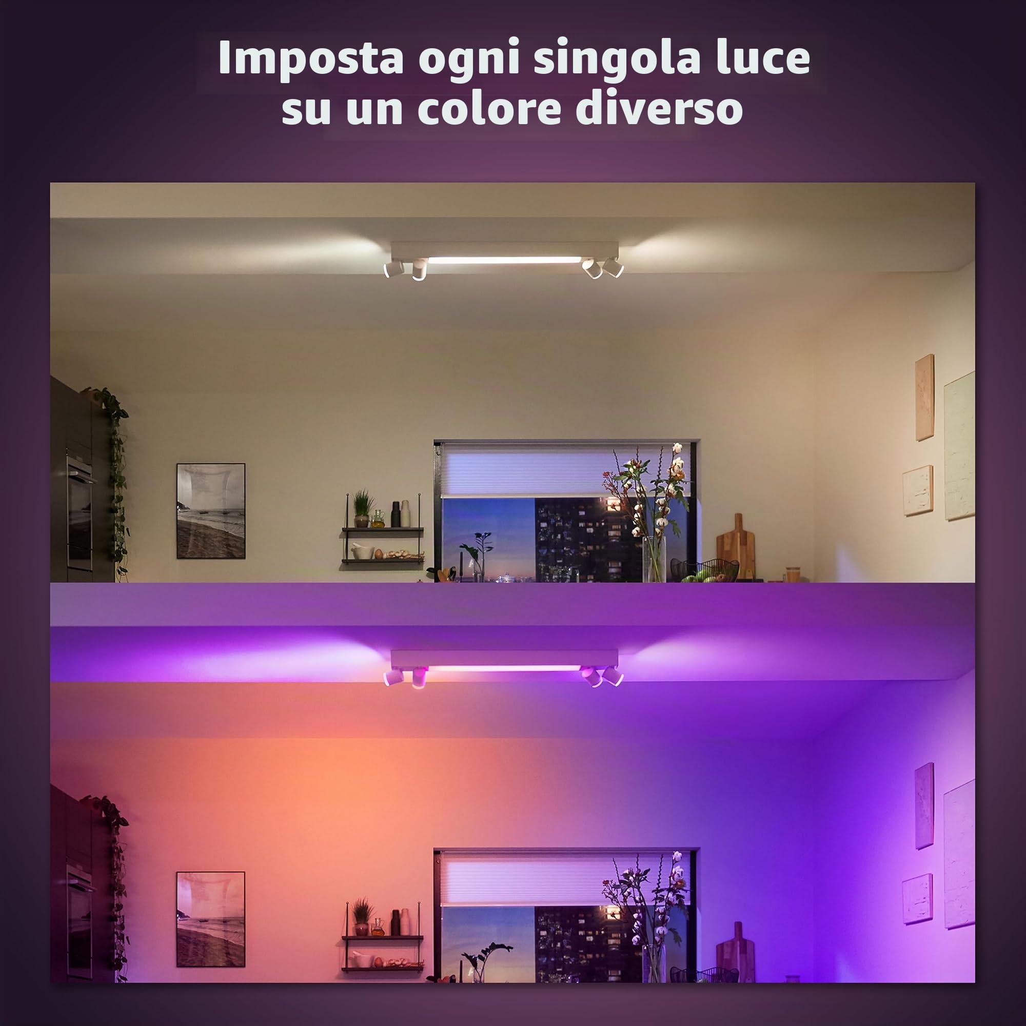 Philips Hue Centris, Faretti da soffitto, 4 luci, Bianco | Luce bianca e colorata, Smart LED, Dimmerabile, 16 milioni di colori, Controllo via app, Compatibile con Amazon Alexa