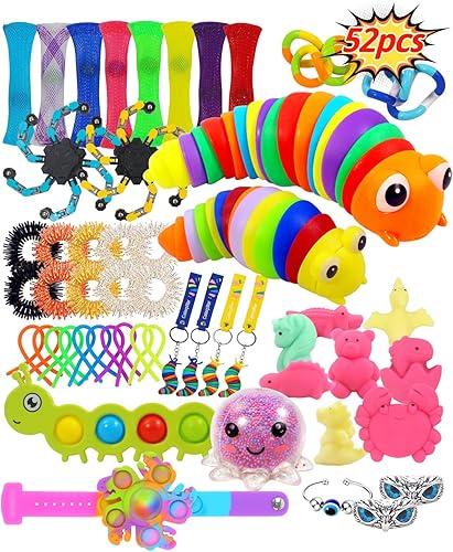 Paquete de 52 juguetes sensoriales de Navidad para personas inquietas, TDAH, TDA, autismo, alivio del estrés y ansiedad, juguetes de mano, regalos