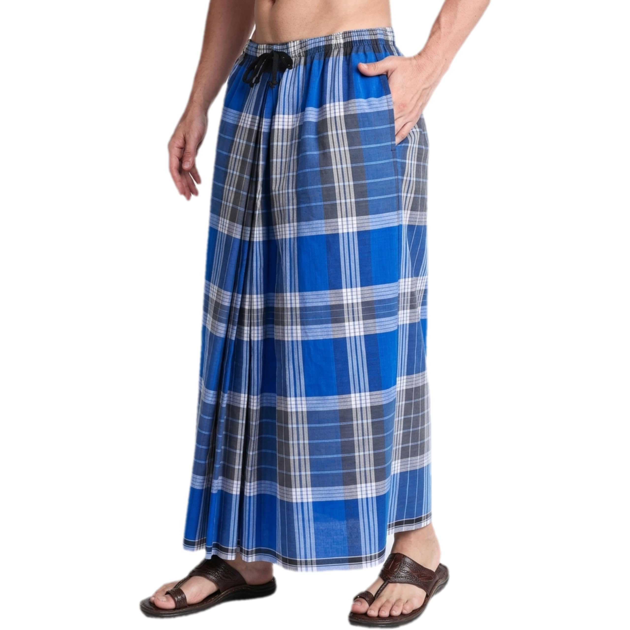 Premium Cotton Stitched Smart Lungi for Men with Elastic Waistband, Side Zipper Pocket and Adjustable Drawstring - Readymade Comfortable Men's Lungi (Free Size Fits All (28" - 42" Waist)-image-28