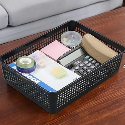 Miniatura 4 de CadineUS Paquete de 6 cestas de plástico A4, bandejas negras para oficina