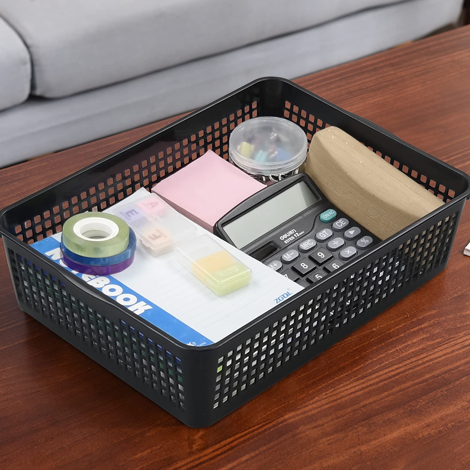 6 Bacs De Classement A4 Empilables Cadine - Noir, Rangement Bureau, Plastique, 35x24,5x7,2 Cm