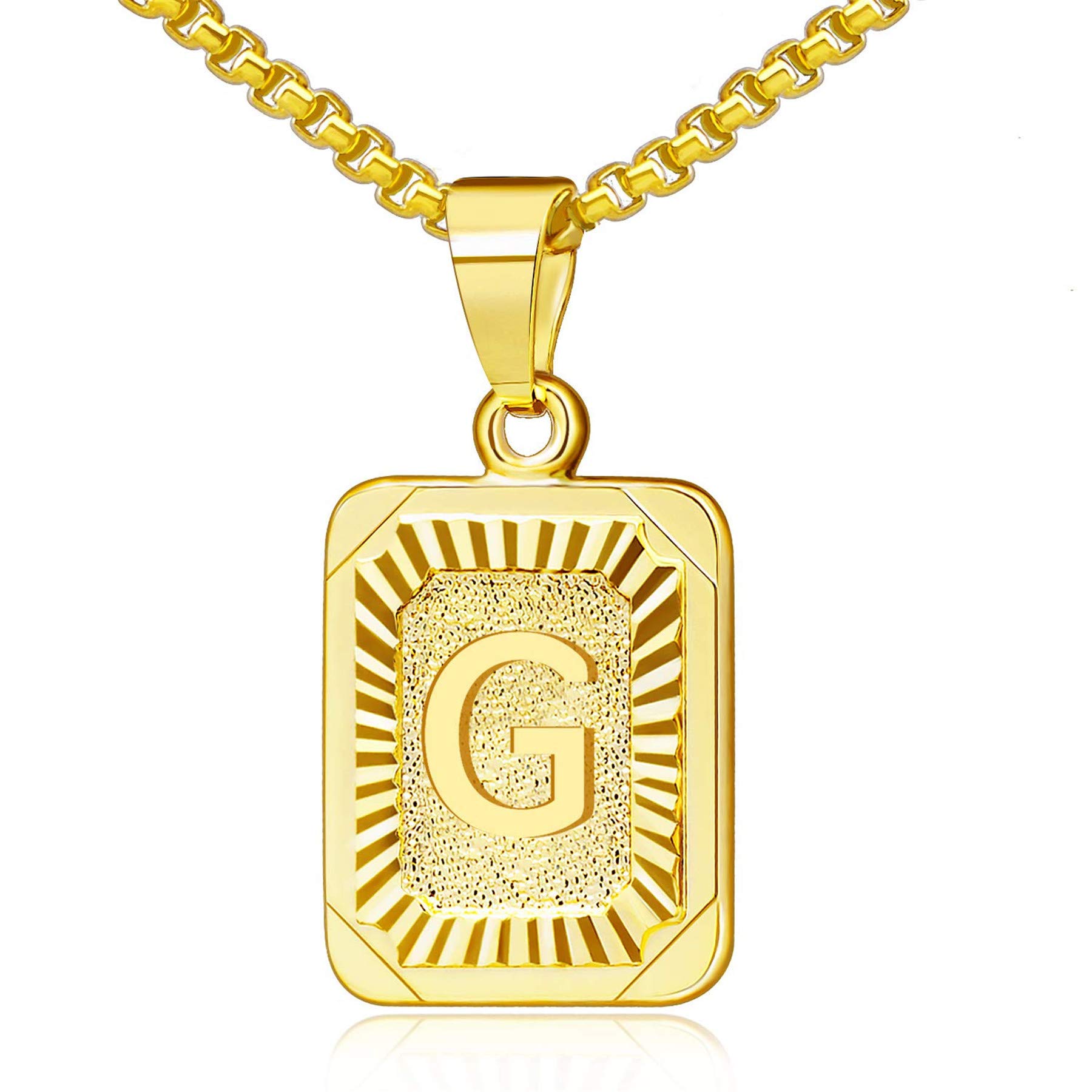 OIDEA Halskette mit Buchstaben A-Z, Silber Gold, Charme, für Herren/Damen A-Z Buchstabe Anhänger Rechteck Dog Tag Kette aus Edelstahl Weizenkette Schmuck Geschenk für Männer Frauen