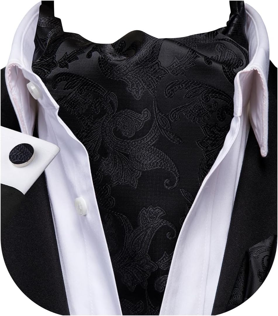 Paisley Floral Ascot for Men Self Tie Mens Cravat and Pocket Square Cufflinks Wedding