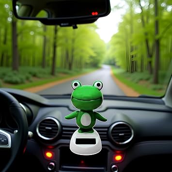 Green Cute Car Decor, Bobble Head Frog Dashboard Ornament, Solar Powered Shaking Head Ornament, Animated Window board Decor for Car,Dash Bobbleheads, Desktop Accessories